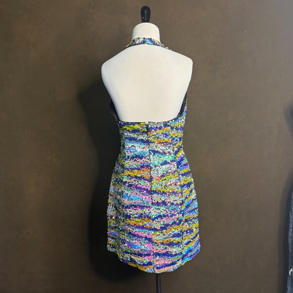 Nasty Gal Premium Marble Sequin Asymmetric Mini Dress Women’s US 4 Multicolor - Picture 5 of 9